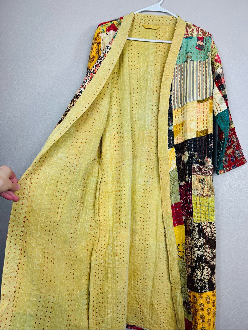 Kantha quilt kimono or robe Boho Indian S-M A - Picture 9 of 10